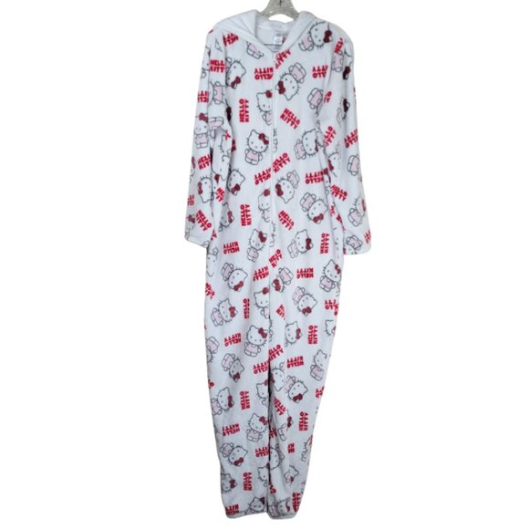 Hello Kitty Hooded One Piece Pajamas Women's Size XL Fleece Zip Up Sleepwear - Picture 1 of 15